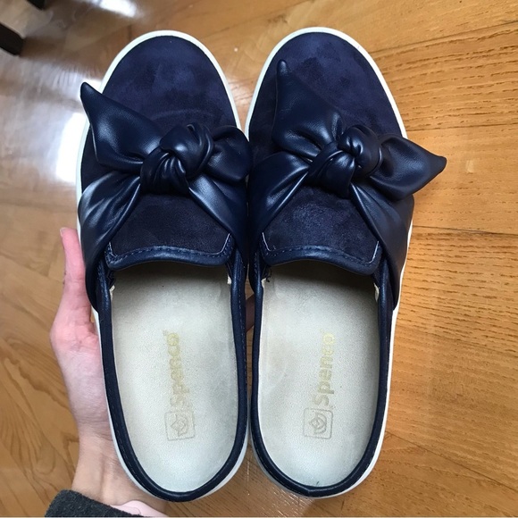 Spenco barbados shoes suede bow mules navy blue womens size 6.5 slides slip on - Picture 4 of 11
